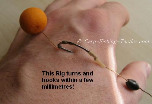Carp rig shows faster turning of hook