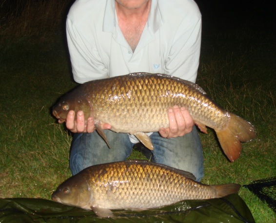 Another brace from my dad's session at Poolhall fishery. Two more double-figured carp on the bank!