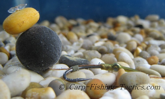 Images showing single hook bait carp rigs